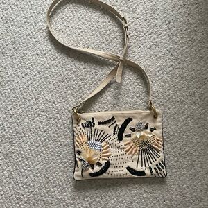 Maliparmi Beige and Black Beaded Flowery Crossbody Bag